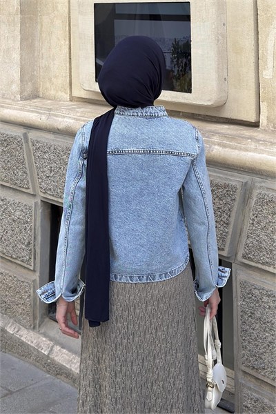 Süs Düğme Tasarımlı Kot Ceket Açık Mavi