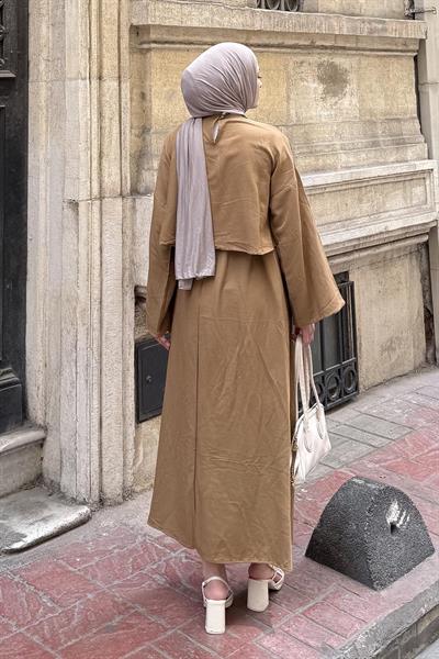 Etekli Tesettür Takım Camel