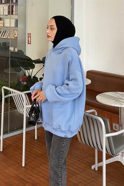Kapüşonlu Salaş Sweatshirt Bebe Mavisi