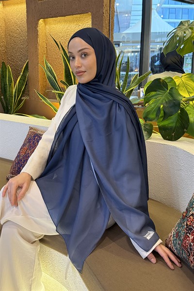 Degrade Desen Soft Şal Lacivert