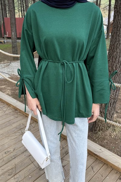 Yırtmaç Detaylı Sweat Zümrüt Yeşili