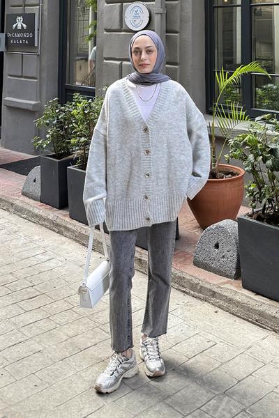 Salaş Dokulu Basic Hırka Gri