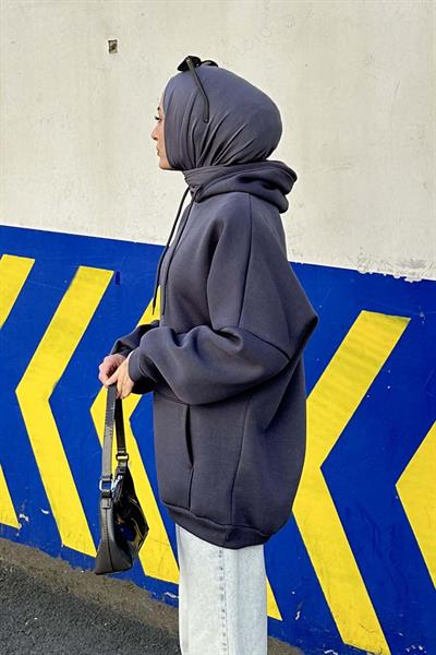 Üç İplik Kanguru Cep Sweatshirt Antrasit