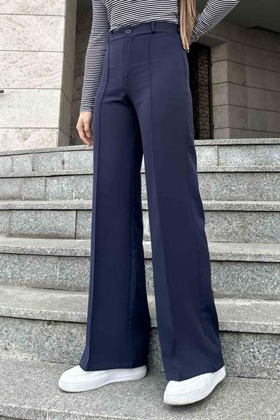 Çımalı Bol Paça Pantolon Lacivert