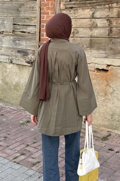 Cupra Belden İpli Tesettür Gömlek Haki