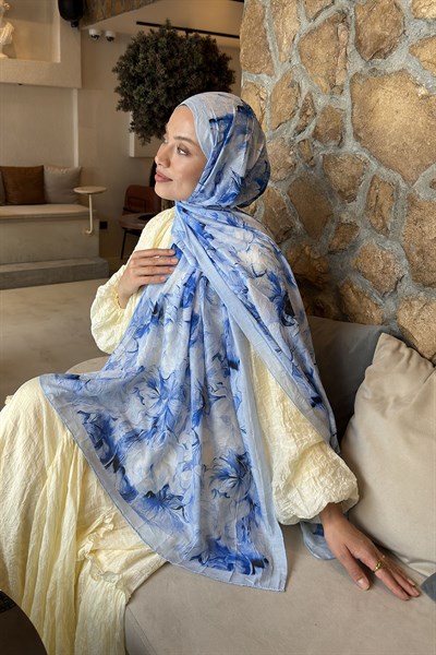 Vintage Flower Desen Bambu Şal Bebe Mavisi