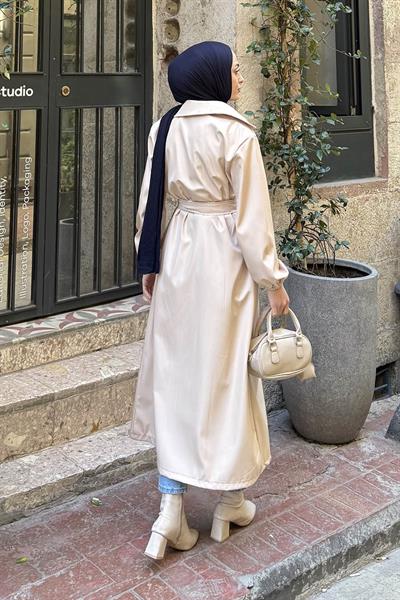 Kol Elastik Detaylı Trençkot Taş