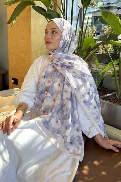 Çiçek Desen Lara Soft Şal Lila