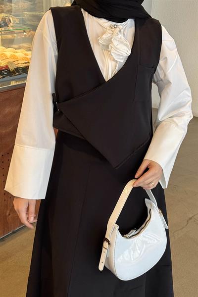 Crop Yelek-Etekli İkili Takım Siyah