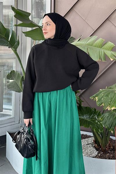 Düşük Omuz Üç İplik Sweatshirt Siyah