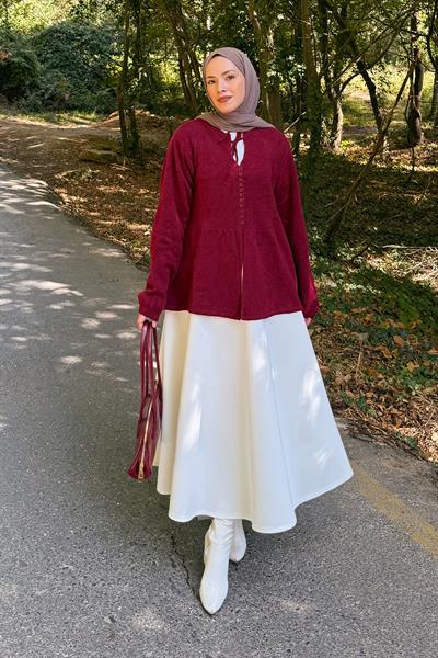 Yaka Bağlama Detaylı Kazak Bordo