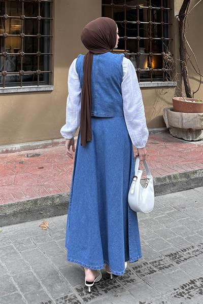 Kruvaz Kapama Kot Etekli Takım Koyu Mavi