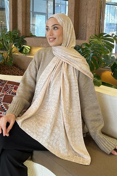 Bloom Desen Ayrobin Floş Jakar Şal Bej