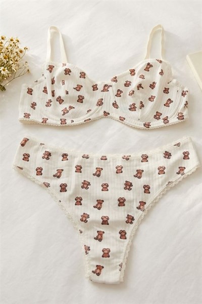 Desnli Sütyen Takım Kahverengi