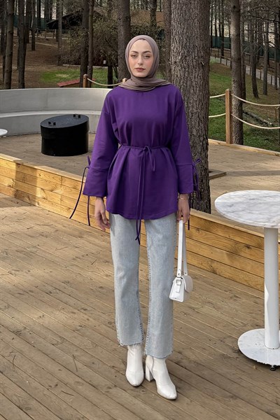 Yırtmaç Detaylı Sweat Mor