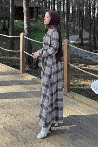 Ekose Desen Elbise vizonrengi