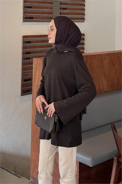 Bisiklet Yaka Basic Bluz Acı Kahverengi