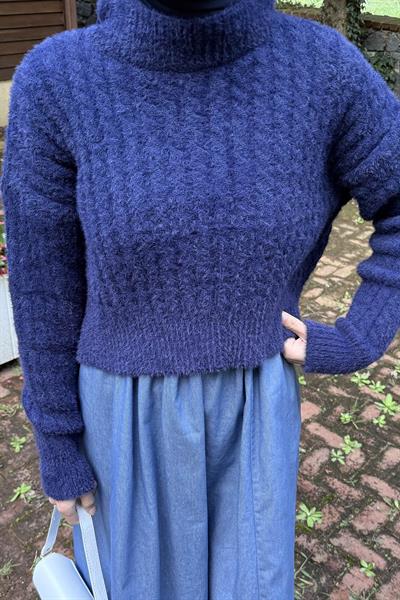 Crop Triko Kazak Lacivert