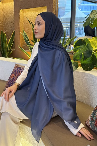 Degrade Desen Soft Şal Lacivert