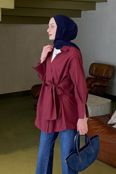 Bağlama Detaylı Tesettür Gömlek Bordo
