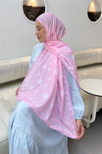 Puantiye Desen Soft Şal Şeker Pembesi
