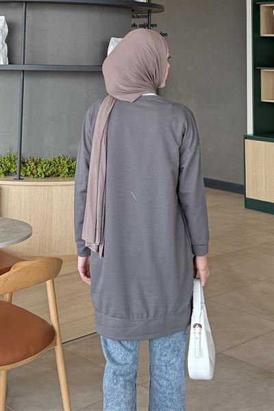 İki iplikli Arma Detaylı Sweat Tunik Antrasit