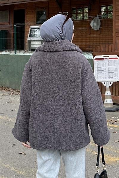 Biye Detaylı Tedy Peluş Mont Füme