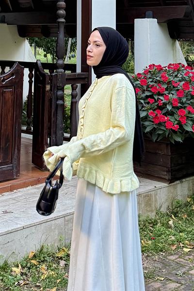 Fırfır Detaylı Hırka Sarı