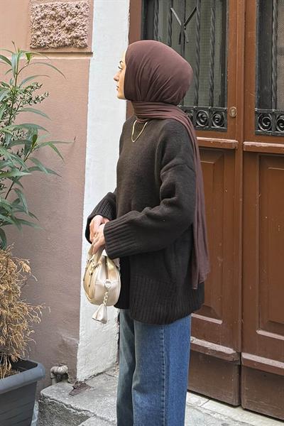 Geniş Kollu Kazak Acı Kahverengi