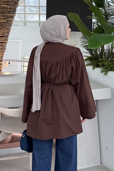 Bağlama Detaylı Tesettür Gömlek Acı Kahverengi