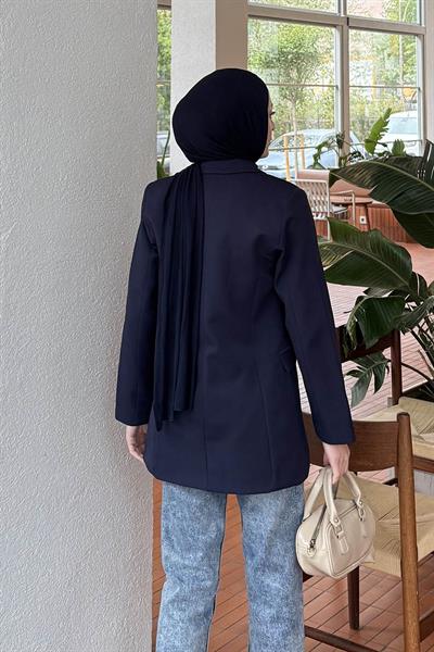 Yan Bağlama Detaylı Ceket Lacivert