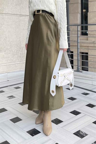 Düz Saten Çan Etek Haki