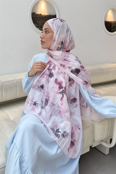 Batik Çiçek Desen Bambu Şal Şeker Pembesi