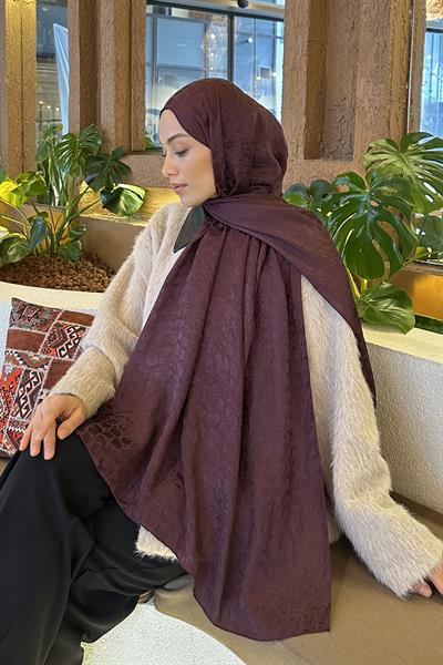 Bloom Desen Ayrobin Floş Jakar Şal Mürdüm