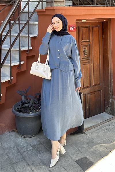 Etekli Tesettür Takım İndigo