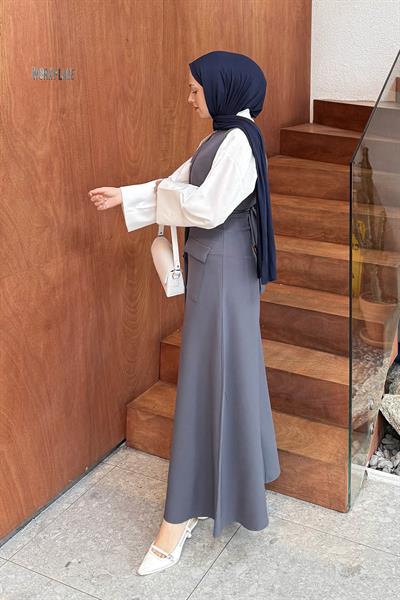 Düğme Detaylı Elbise Antrasit