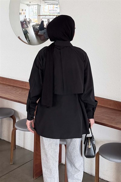 Pelerin Detaylı Gömlek Siyah