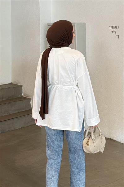 Yırtmaç Detaylı Sweat Beyaz