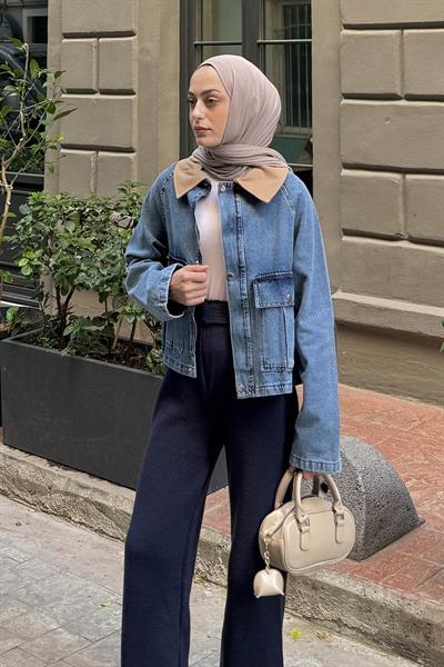 Çıtçıtlı Denim Ceket vizonrengi