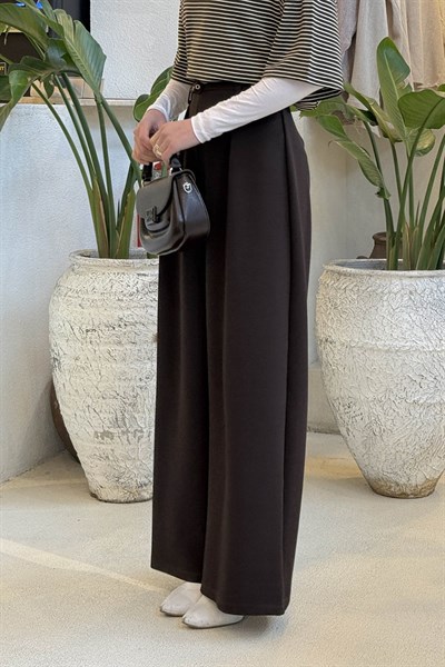 Dökümlü Palazzo Pantolon Acı Kahverengi