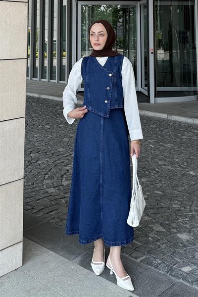 Kruvaz Kapama Kot Etekli Takım Mavi