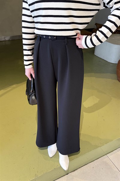 Dökümlü Palazzo Pantolon Siyah