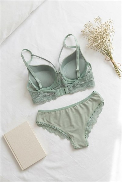 Dantelli Destekli Ipli Sütyen Takımı Mint Yeşili