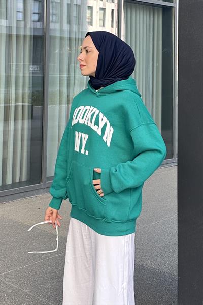 Brooklyn Baskılı Üç İplik Sweat Yeşil