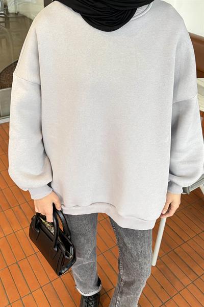 Jasmin Bisiklet Yaka Oversize Sweat Açık Gri