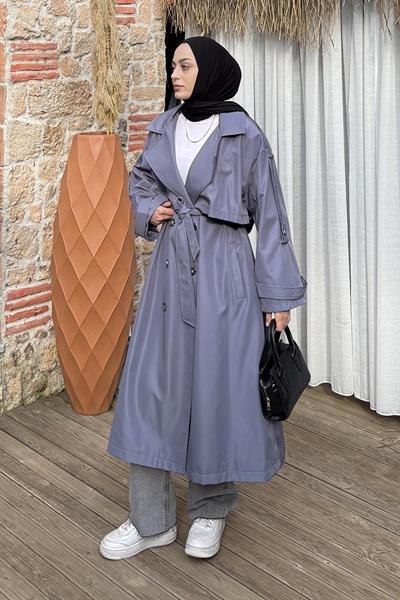 Uzun Apoletli Oversize Trenç Antrasit