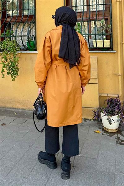 Balon Kol Kuşaklı Trençkot Hardal Sarısı