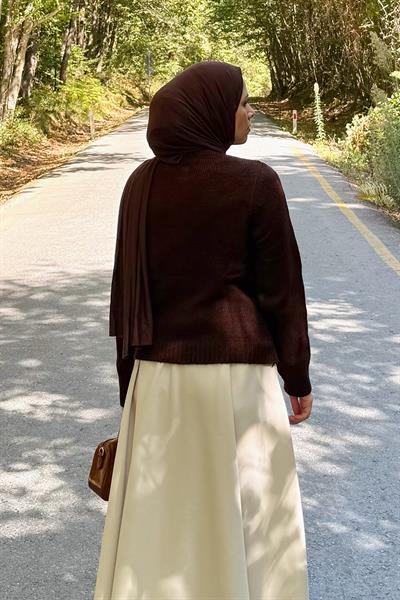 Bisiklet Yaka Kısa Hırka Acı Kahverengi