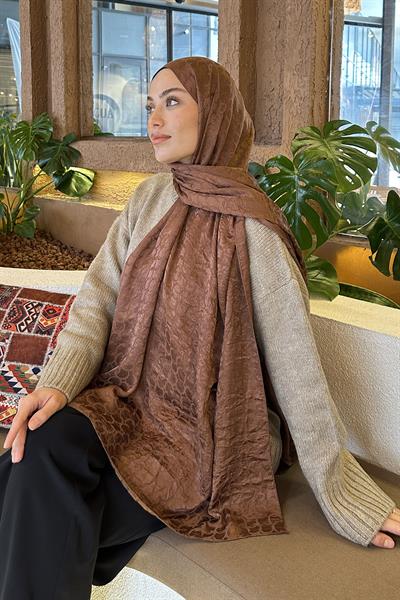 Bloom Desen Ayrobin Floş Jakar Şal Sütlü Kahve