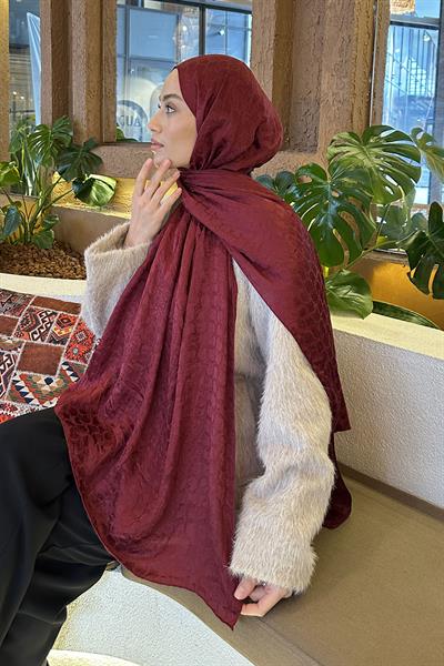 Bloom Desen Ayrobin Floş Jakar Şal Bordo